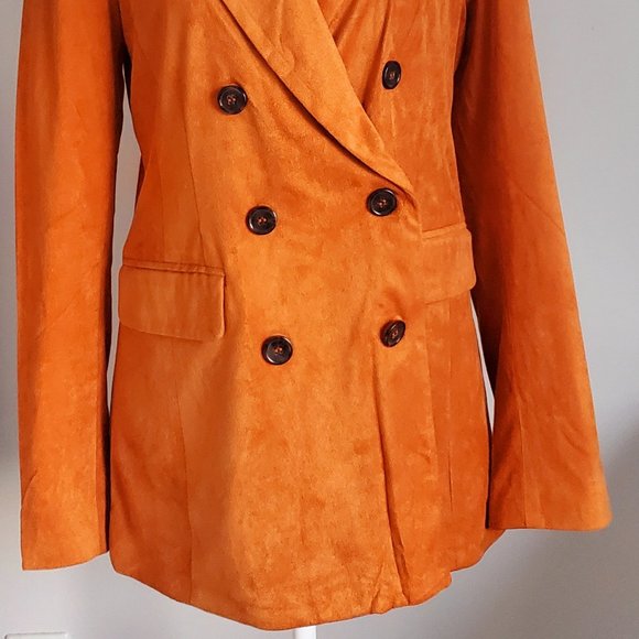 BAGATELLE COLLECTION Faux Suede Womens Double Breasted Blazer Burnt Orange MED - Picture 2 of 11